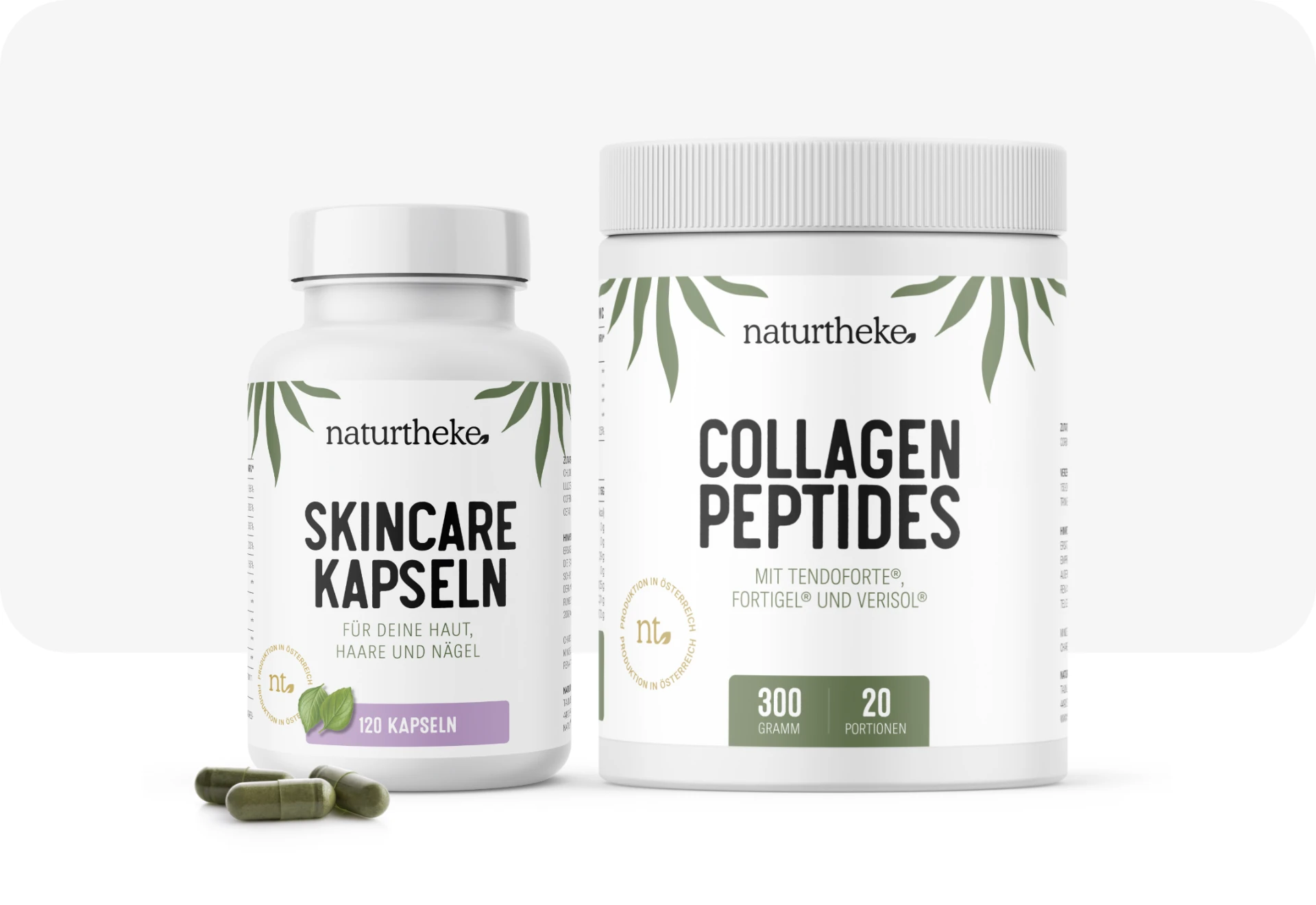 Skincare capsules and collagen peptides